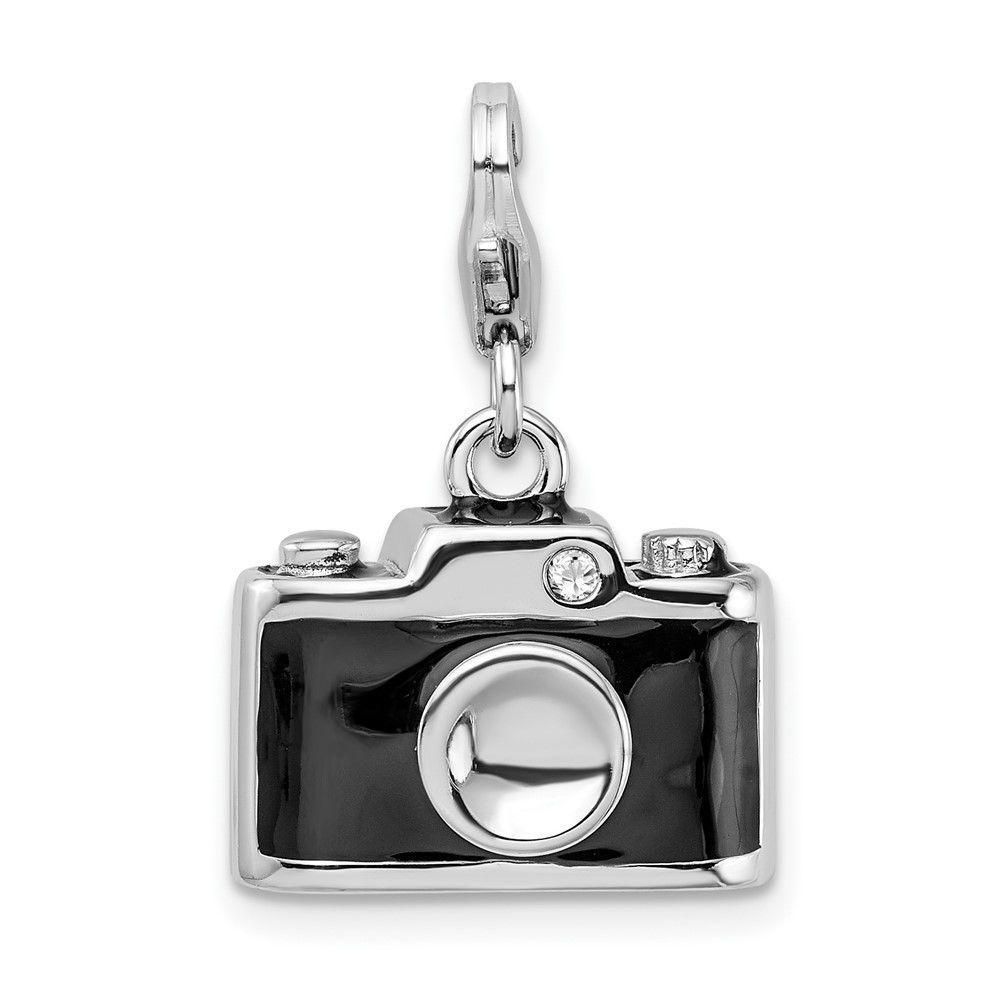 925 Silver 3-D Enameled Swarovski Crystals Camera Bracelet Charm Lobster Clasp